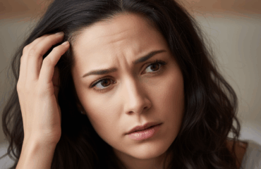 Mujer adulta feliz y activa con cabello brillante y sin descamación, aplicando un tratamiento en el cuero cabelludo para la dermatitis seborreica.